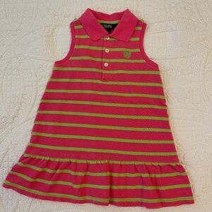 Toddler Girl’s Chaps Polo Style Green & Pink Sleeveless  Dress Size 24 months